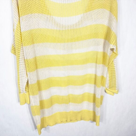 Torrid Plus Size 1X Sweater Yellow White Striped‎ Sheer Scoop Knit Pullover 948 - Picture 4 of 7